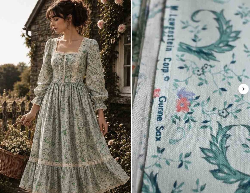 Vintage Mint Green Foral Wamsutta Gunne Sax Cotton Fabric fabric 2 meters x 110c
