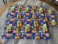 Rare VTG 90s Halloween Patchwork Block Design Fabric 3 pcs-Retro-Ghosts, Blk Cat
