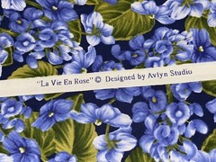 By 1/2 Yd “La Vie En Rose” Small Violets Blue & Green by Avlyn Fabric BTHY