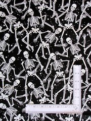 Halloween Spirit Fabric Benartex Skeleton Crew Bones Black Glow in the Dark YARD