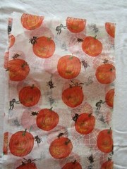 Vtg Glitter Orange Pumpkin Black Spider White Web Clear Netting Fabric