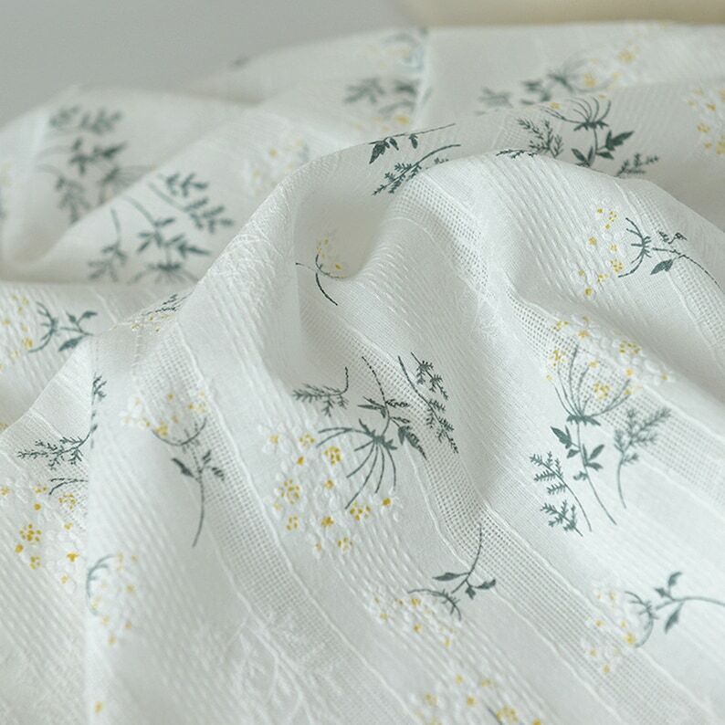 Lace Fabric Fresh Small Flower Leaf Printed Embroidery Cotton Fabric By the Yard