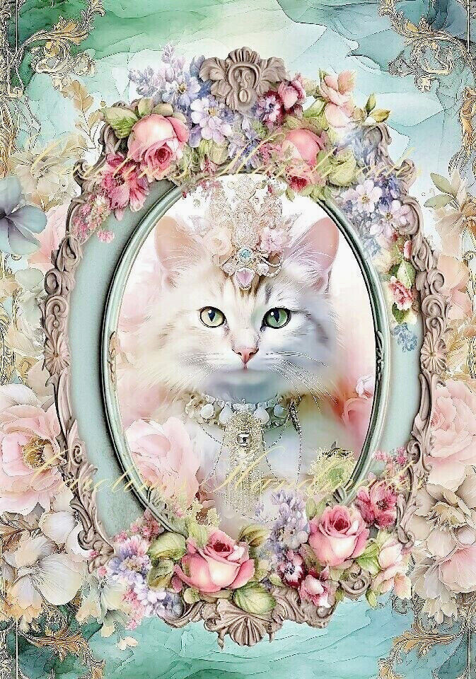 Shabby Chic Cat With Jewelry Cotton Fabric Quilt Block Multi-size