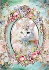 Shabby Chic Cat With Jewelry Cotton Fabric Quilt Block Multi-size