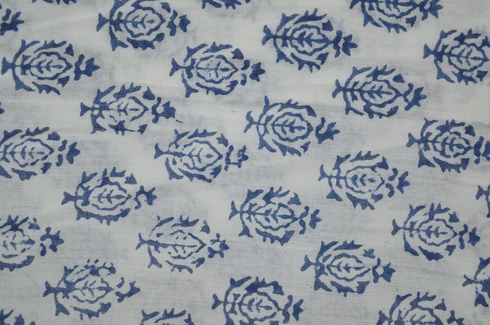 2 Yard Hand Block Print Floral Fabric 100%Cotton NO *TARRIF CHARGES 100%✅ZK_216
