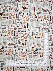 Puppy Dog Words Woof Bow Wow Paw Prints Animal Cotton Fabric By The Yard