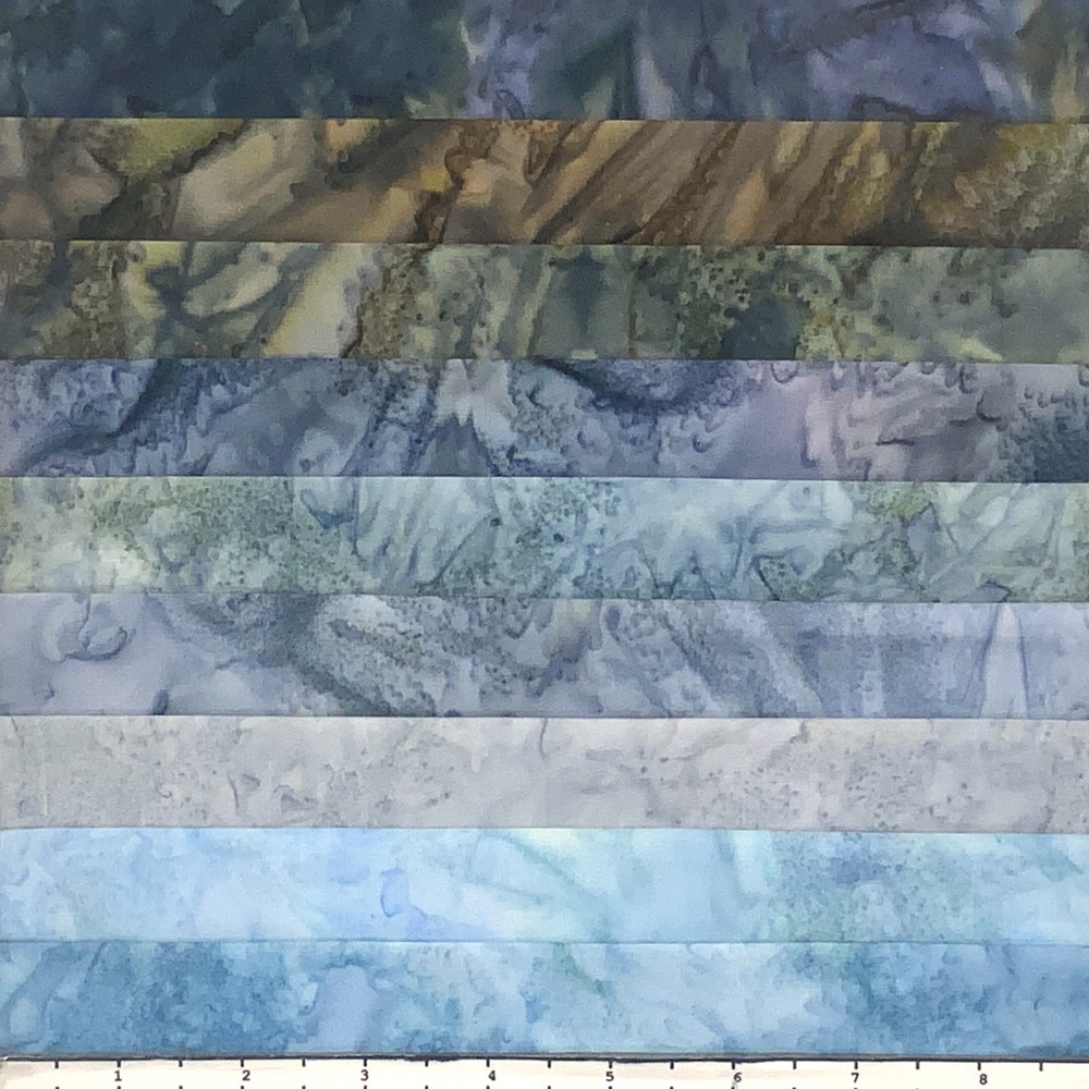 9 Fat Quarters Grey Tone Handpaints #2 Lunn Fabric FQ Pack 100% Cotton Blue
