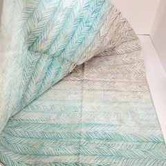 2 Yards Batik Fabric – Aqua Blue, Cream & Gray Feathered Stripes