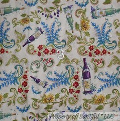 BonEful FABRIC FQ Cotton Quilt Purple Grape Wine Bottle Green Leaf Flower Easter