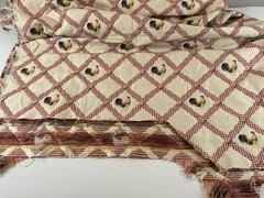 Embroidered Roosters Red & White Gingham Lattice on Ivory Upholstery Fabric 1 yd