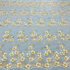 3D Floral Lace Fabric – Luxury Embroidered Bridal Mesh Material VT-36 by Yard