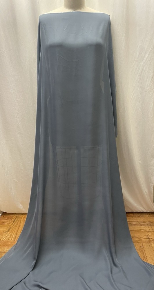 100% French Silk Georgette Slate Blue Muted Steel Grey Fabric 2.5Yards 45″ Wide