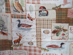 “NORTH MEMORIES” ANIMAL PATCH OWL DUCK DEER COTTON FABRIC 25X43 INCHES NEW