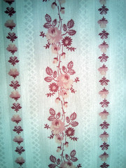 Vintage Pink Maroon Ivory Floral Stripes Cotton Fabric 45″ x 2 Yards Flaw**Read
