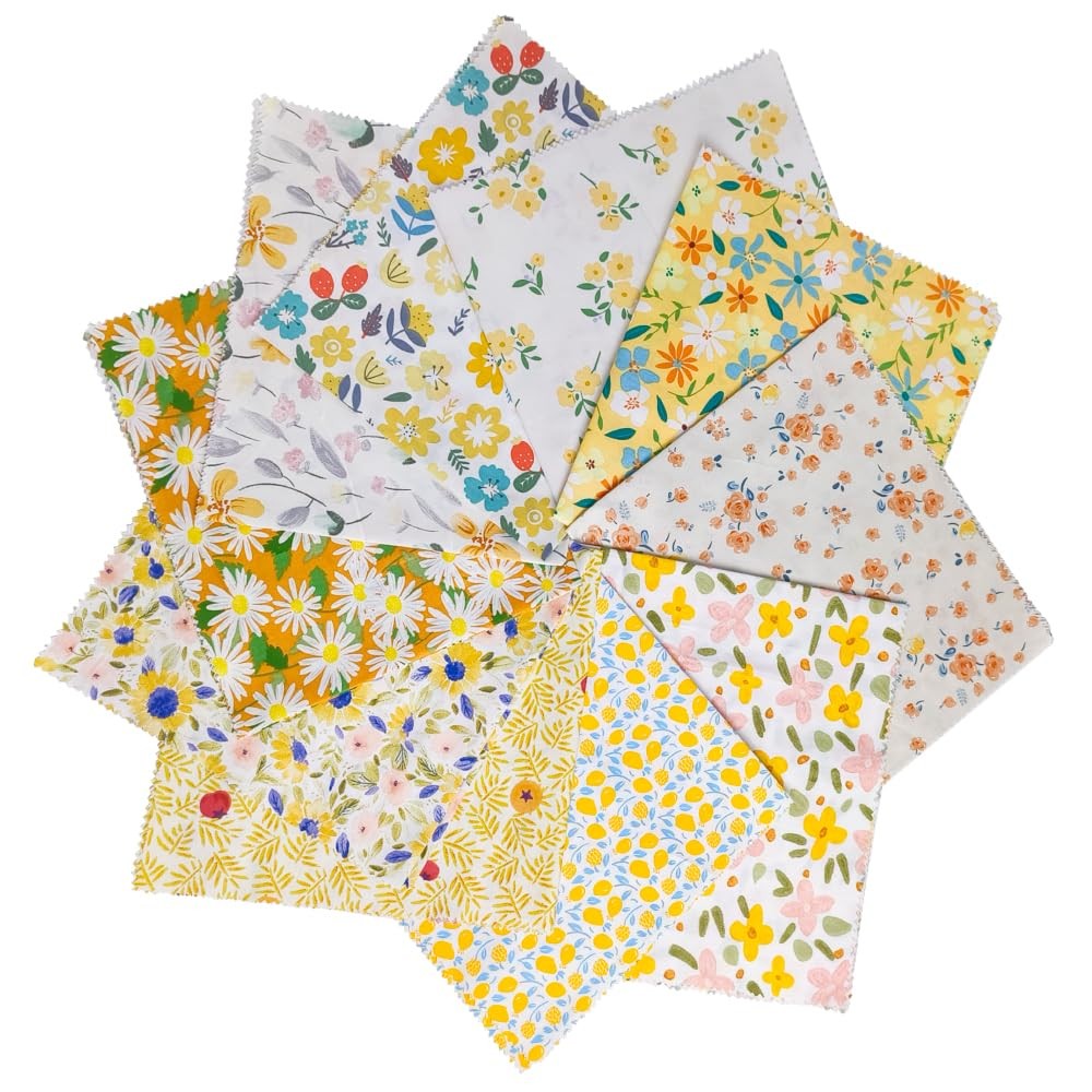 10 PCS 18×20 Inch Yellow Floral Fat Quarters Fabric Bundles Precut Cotton
