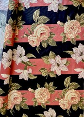 Jay Yang Floral & Stripe Fabric on Roll Approx. 190″ x 56″ – Large