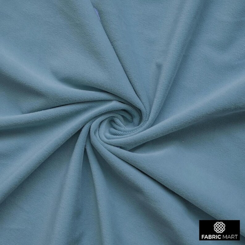 Dusky Blue Velvet Fabric by the Yard, 1 Yard Blue Velvet Fabric