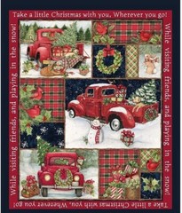 36″ Fabric Panel – Springs Susan Winget Red Truck Christmas Collage Wallhanging