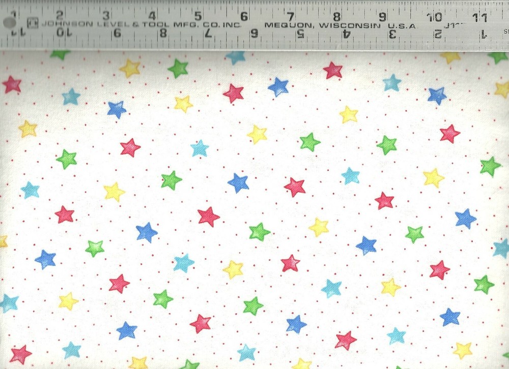 AE Nathan ~ Red Green Blue Yellow Stars on White 100% Cotton Flannel Fabric BTY