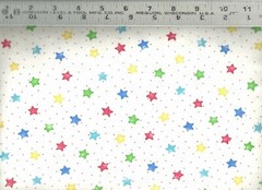 AE Nathan ~ Red Green Blue Yellow Stars on White 100% Cotton Flannel Fabric BTY