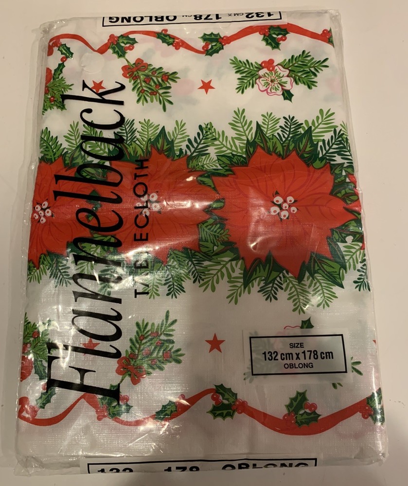 Christmas Flannel Backed Vinyl Tablecloth 52 X 70 Oblong Table Cover Wipe Clean