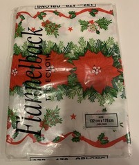 Christmas Flannel Backed Vinyl Tablecloth 52 X 70 Oblong Table Cover Wipe Clean