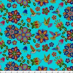 Elizabeths Studio Tucson Beaded Hummingbird Turquoise 640E-TURQUOISE, Fabric BTY
