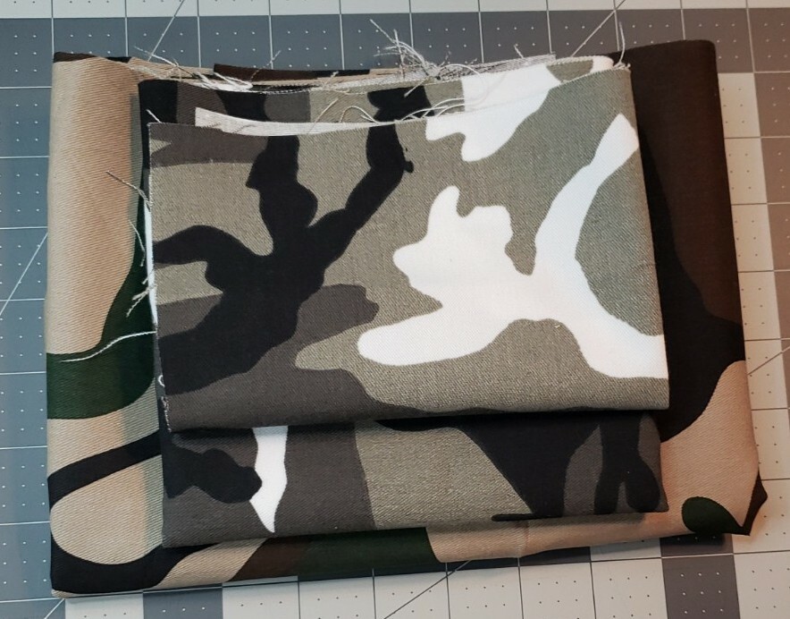 Green & Grey Camo Remnant Lot Of 4 Fabric 1pc 12×8, 2pc 12×18 1pc 24×66 inches