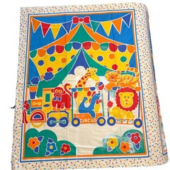 Vtg Circus Themed Fabric 3 Panels Quilt Blanket Sewing Wall Hanging Cotton Blend