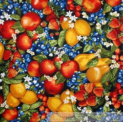 BonEful FABRIC FQ Cotton Quilt VTG Bright Red FRUIT Blueberry Cherry Pear Green