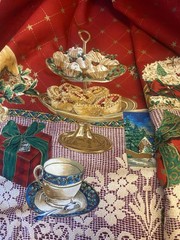 Vtg CONCORD Cotton Fabric THE KESSLERS Christmas Desserts & Teacups 3 Yards