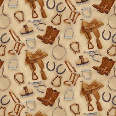 American Spirit Horses Tan Cowboy Gear Studio E BTY 44″ Wide