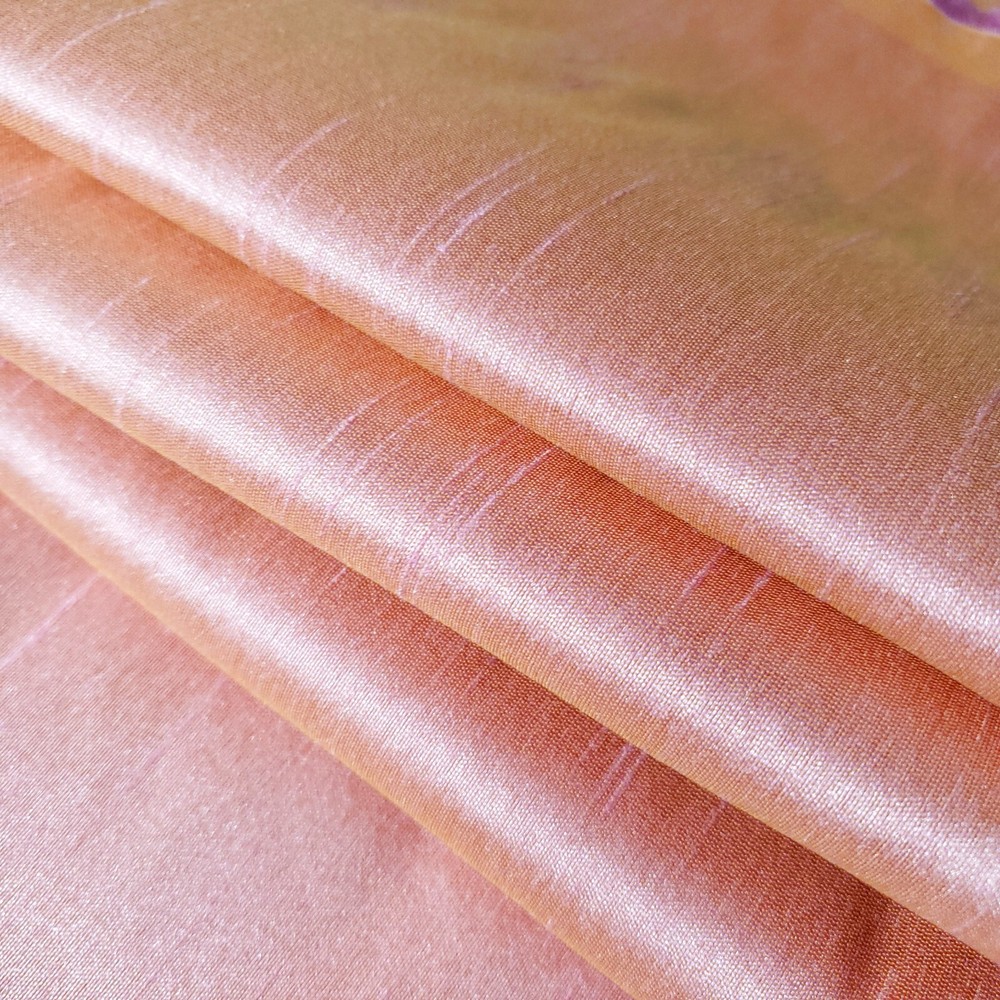 PINK LEMONADE FAUX SILK DUPIONI FABRIC 58″ TWO TONE PINK YELLOW BY THE YARD