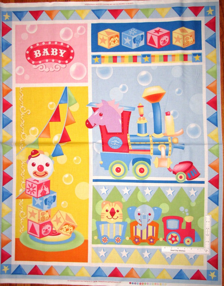 Baby Nursery Train Fabric 35″X44″ Panel Toys Blocks Banners Cotton by QT