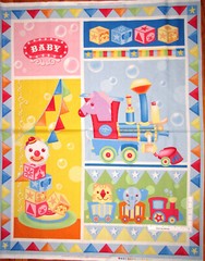 Baby Nursery Train Fabric 35″X44″ Panel Toys Blocks Banners Cotton by QT