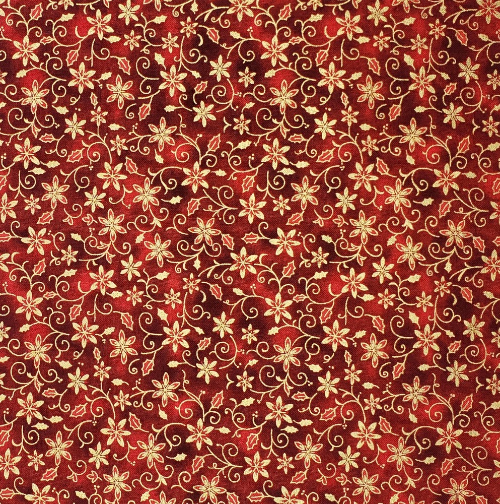 Christmas Tiny Floral Swirl – Red – Cotton Fabric – Sold by the Half Yard