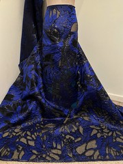 Royal Blue Black Metallic Brocade Organza Fabric 58” Width Sold By The Yard