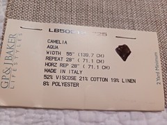 GP&J Baker Fabric Sample Linen Cotton Camelia Aqua Blue 24″ Square Made in Italy