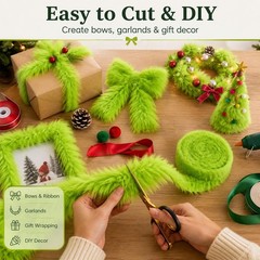 Sukh Shaggy Faux Fur Fabric – 2 x 60 inch Green Faux Fur Trim Precut Fabric Stri