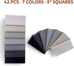 Gray Solid Cotton Fabric Charm Pack 5″ x 5″ Precut Quilt Squares, 42 Pcs (7 Shad