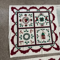 Vtg Wamsutta Christmas Sampler Fabric Panel Cheater Quilt Wall Hanging Uncut 2PC