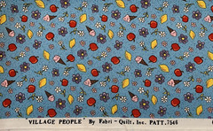 “Village People” Floral Fabric By Fabri-Quilt Apples Lemons Ice Cream Blue BTY