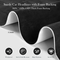Suede Headliner Fabric, 96″ L×60″ W Black Car Headliner Material, Tela Para Tapi