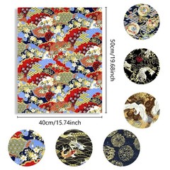 Japanese Fabric Squares 6 Pcs, 6 Different Black Wrapping Cloth Fish Floral R…