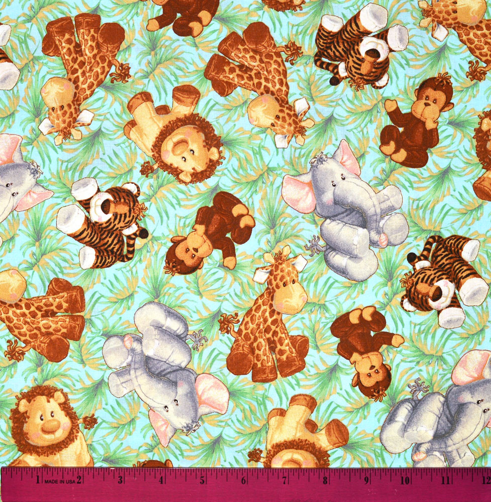 Jungle Babies Fabric – HALF YARD – 100% Cotton – Nursery Baby Safari Animals
