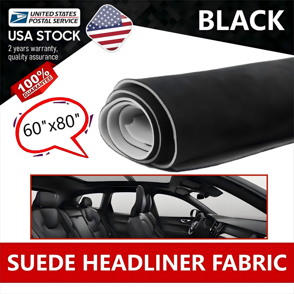 3MM Black Suede Headliner Fabric 60″x80″ Foam Backed for Car Inner Roof Repair