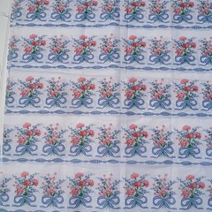 Vintage Floral Fabric White with Blue and Pink Gingham Bows 4 Yards Cottagecore