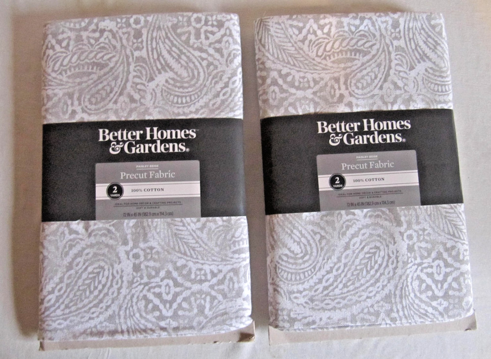Better Homes & Gardens Precut Fabric 4 Yards Paisley Gray NEW 100% Cotton 2 Pkg