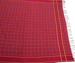 Sushila Vintage Maroon Scrap Saree Pure Cotton Hand Woven Checks Sari Fabric