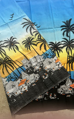 Cotton Fabric Tropical Panel Village Beach Birds Ethnic Apx 56.5″x 45″ New